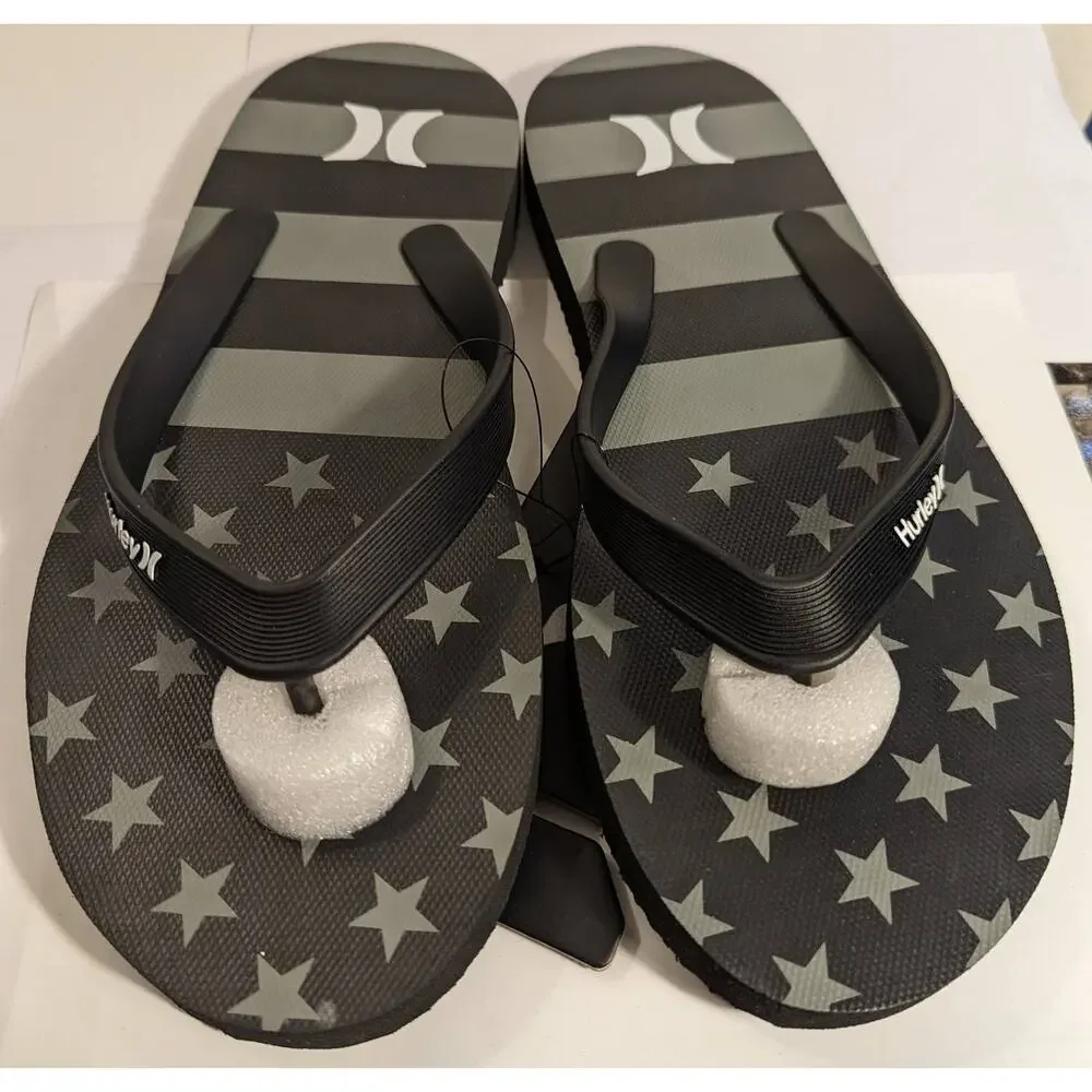 Hurley Mens Flip Flops Thong Sandals Black Gray Size 10 NWT Shoes